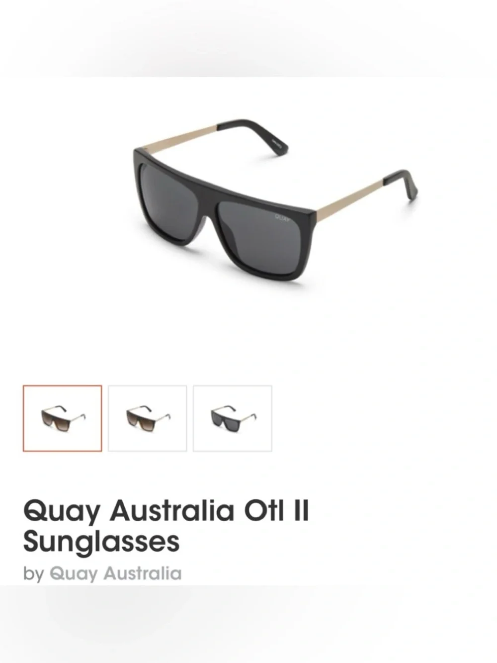 Quay Australia OTL II Black Gold Rectangular Sunglasses + Case